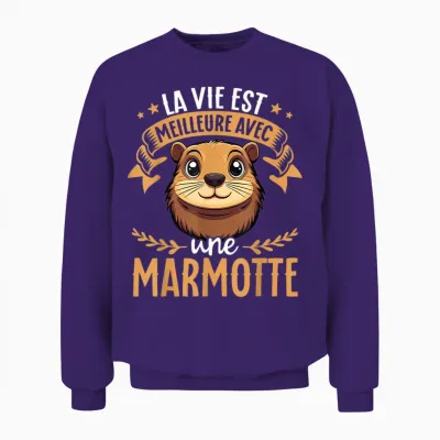 Je M'en Fous Je Suis Une Marmot - Sweet Marmot T-Shirt, Black, S Unisex Sweatshirt - Purple