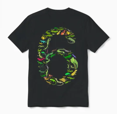 6th Birthday Lizard Reptiles Birthday Party 6 Years Old T-Shirt, Black Unisex T-Shirt - Black