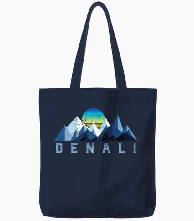 Vintage Denali Retro National Park Tote Bags in Navy