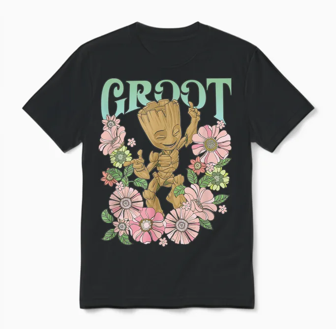 Marvel Guardians of the Galaxy Groot Floral Dance Poster T-Shirt Small Unisex T-Shirt in Black