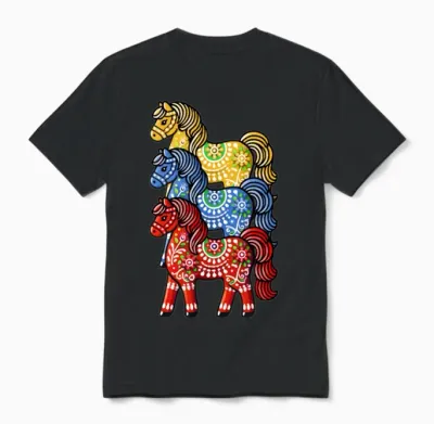 Swedish Dala Horse, Scandinavian Sverige Sweden Unisex T-Shirt - Black