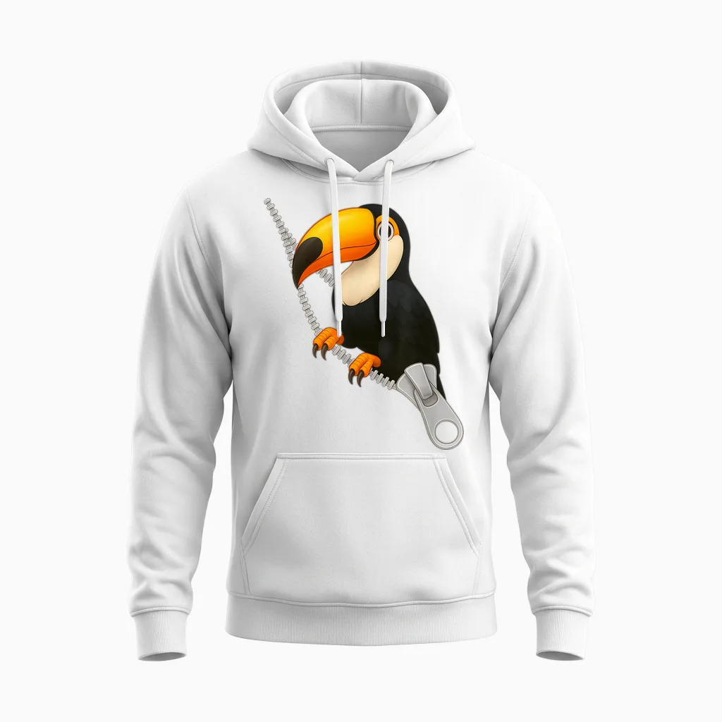 Adorable Toucan Bird Shaped Zipper Unisex Hoodie in White