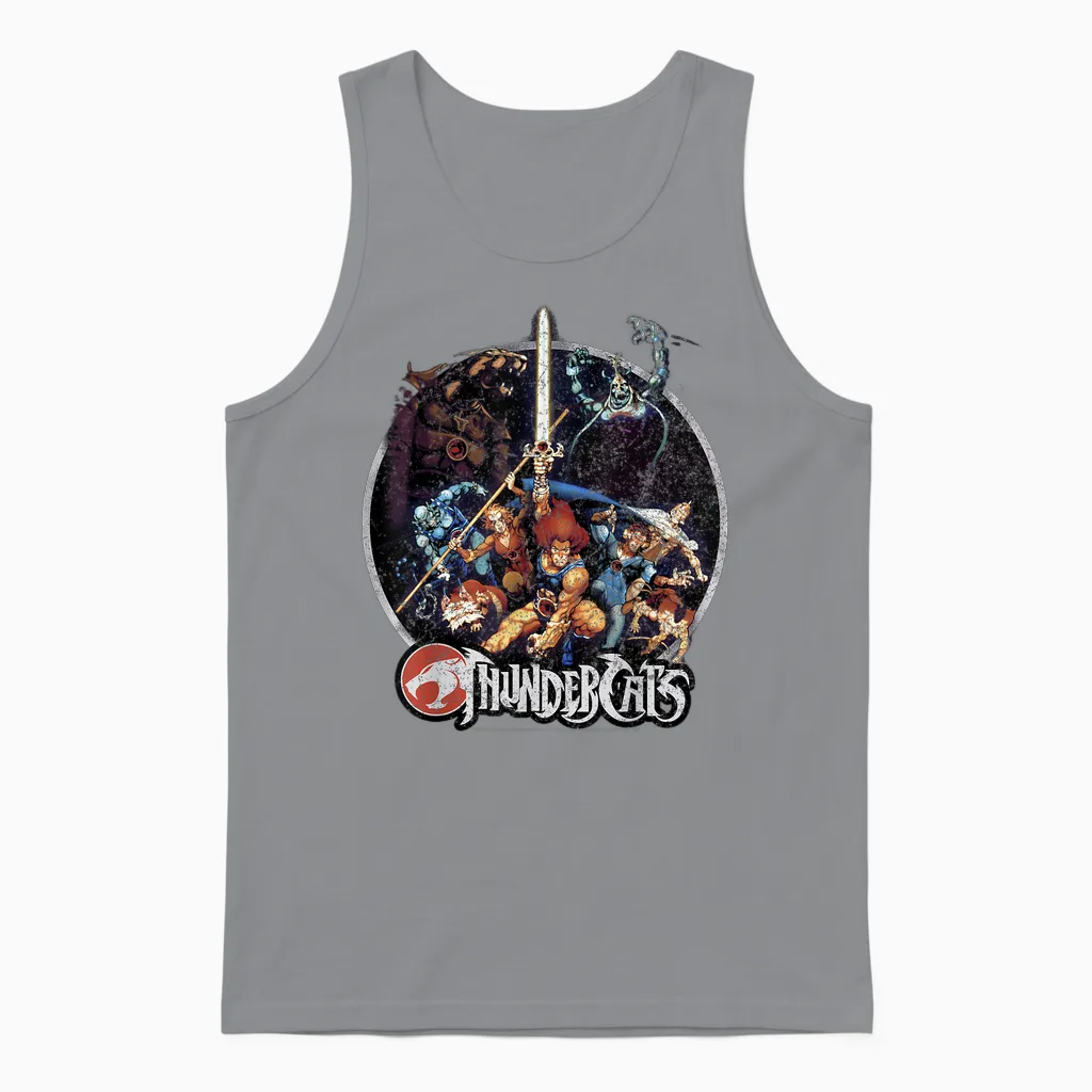 Thundercats Group Shot Vintage Circle T-Shirt Small Unisex Tank Top in Sport Grey