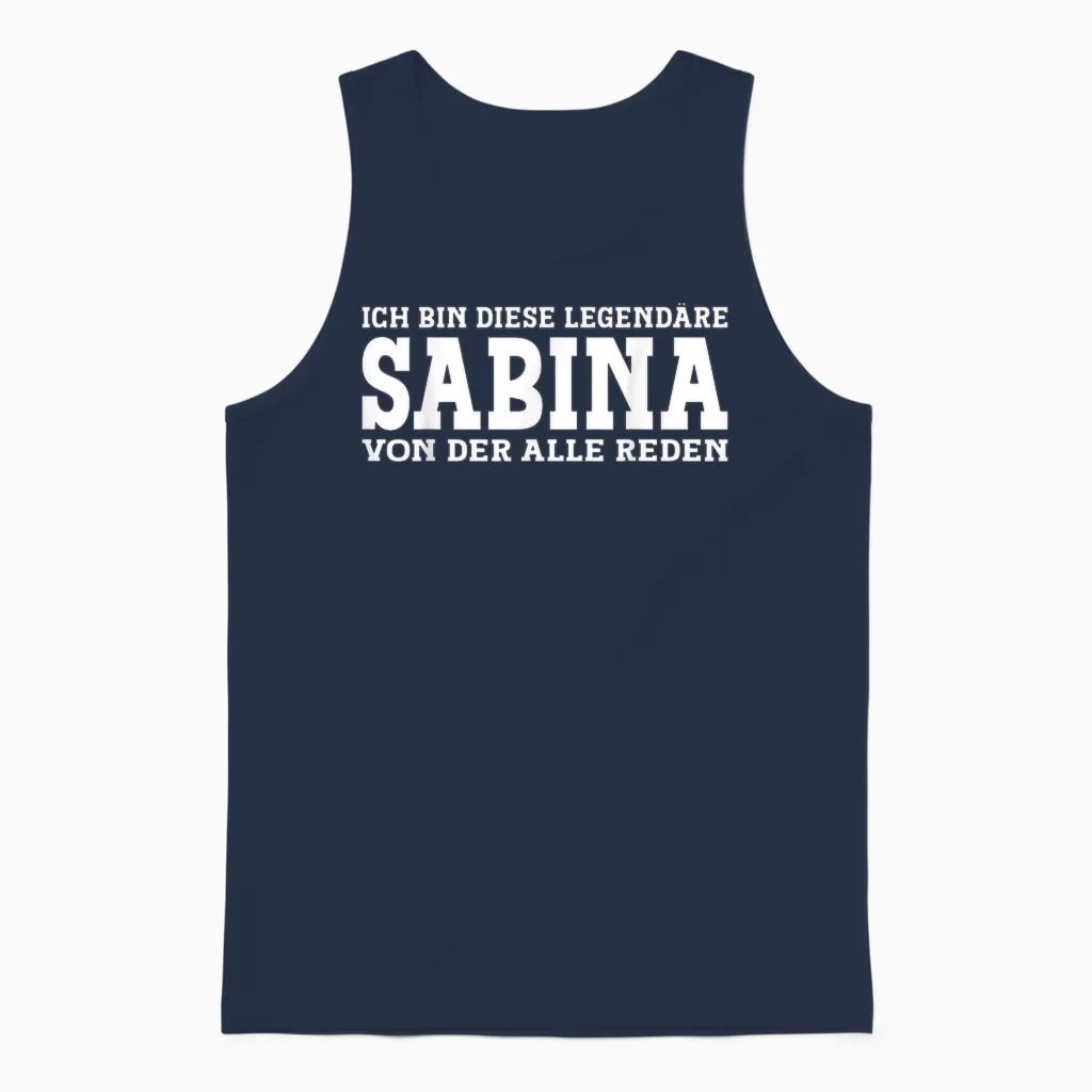 Sabina Funny First Name Women's Name Sabina T-Shirt, Black Unisex Tank Top in Navy