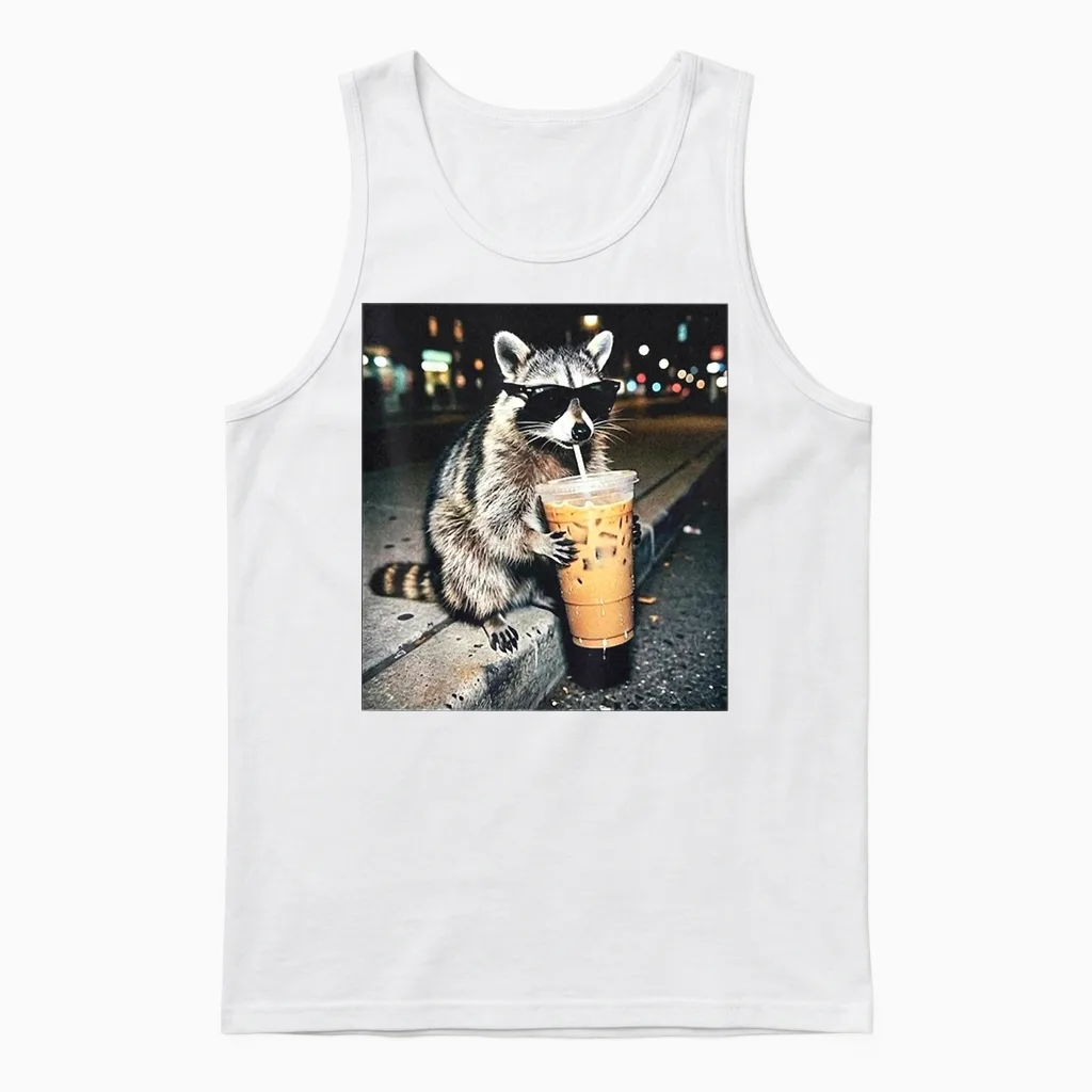 Funny Raccoon Drinking Milk Cute Animal Selfie Unisex Tank Top in White