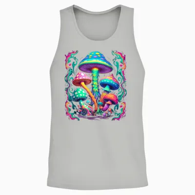 Colourful Psychedelic Mushrooms | Colour & Hippie T-Shirt, Black Unisex Tank Top - Ash