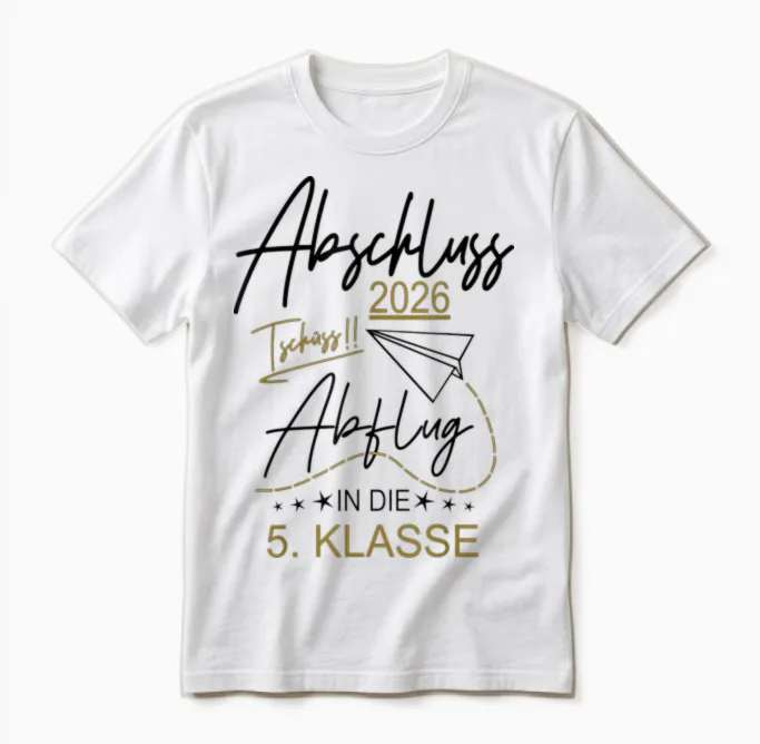 Abschluss Grundschule 2026 Lustiger Spruch Abflug Motive Fun Unisex T-Shirt in White