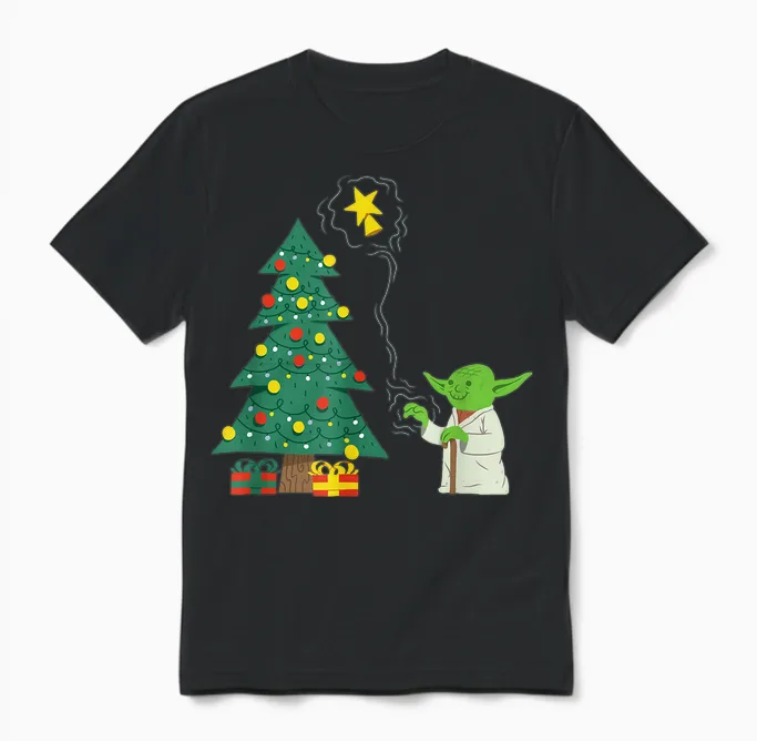 Star Wars Holiday Yoda Decorates Christmas Tree Unisex T-Shirt in Black
