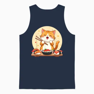 Japanese Sushi Kawaii Sushi Cat Lover T-Shirt, Black, S Unisex Tank Top - Navy
