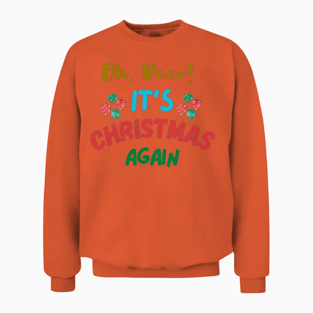 Oh Deer Its a Christmas Again Unisex Sweatshirt in Orange