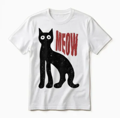 Hip Hop Cat Vintage Retro Edgy Backprint Streetwear Cat T-Shirt, Gray Unisex T-Shirt - White
