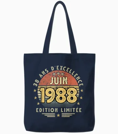 Juin 1988 Cadeau Anniversaire Juin 1988 38 Ans Homme Femme Tote Bags - Navy