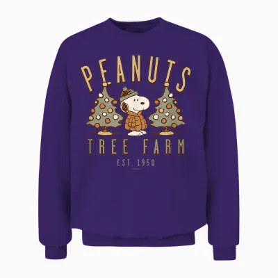Snoopy Peanuts Tree Farm Christmas Retro Style Unisex Sweatshirt - Purple