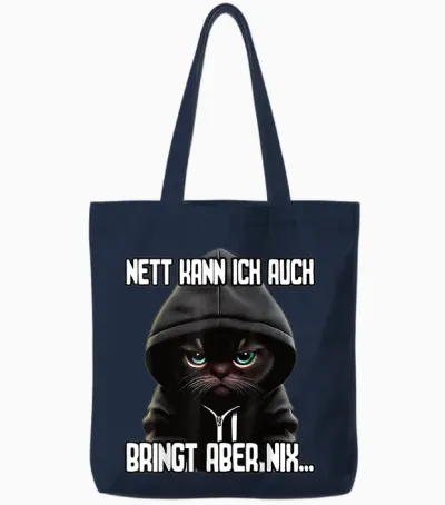 Short Sleeve T-Shirt with German Text "katz" [german Language] with German Text "ich Nett Kann, Black Tote Bags - Navy
