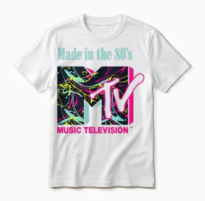 Mademark X Mtv - the Official Mtv Logo with Abstract Funky New Wave Lines Unisex T-Shirt - White