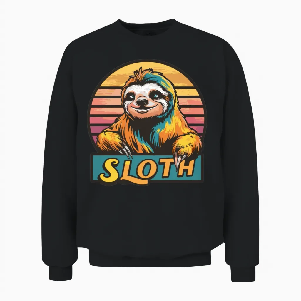 Funny Sloth Retro Vintage Unisex Sweatshirt - Black
