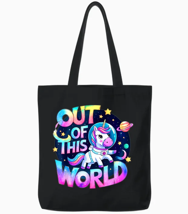 Aventure Kawaii Astronaute Licorne Tote Bags in Black
