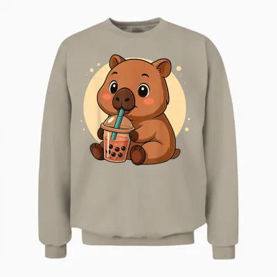 Adorable Bubble Tea Capybara Kawaii Anime Girl Unisex Sweatshirt - Sand