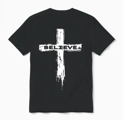 Christian Cross Religious Believe Graphic T-Shirt - Unisex-Adults, Unisex-Kids, Girls - Black - Short Sleeve - Small - Modern - Graphic Unisex T-Shirt - Black