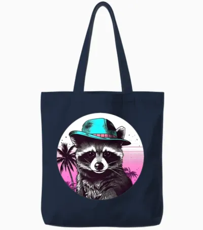 Style Raccoon Lovers Retro Tote Bags - Navy