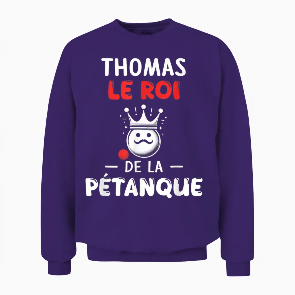 Personalised Gift Man Name Thomas Petanque Humour Unisex Sweatshirt in Purple