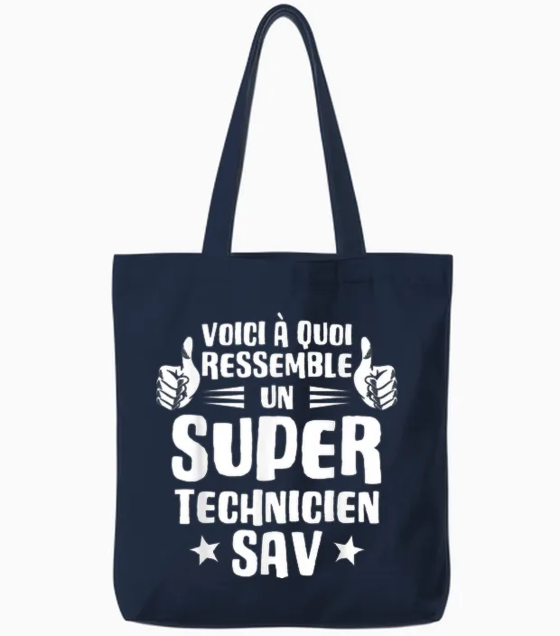 Here's What a Super Technician Sav T-Shirt Looks Like Tote Bags in Navy