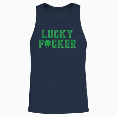 Lucky Shamrock Lucky Fucker Shamrock St. Patricks Day Adult Unisex Tank Top - Navy