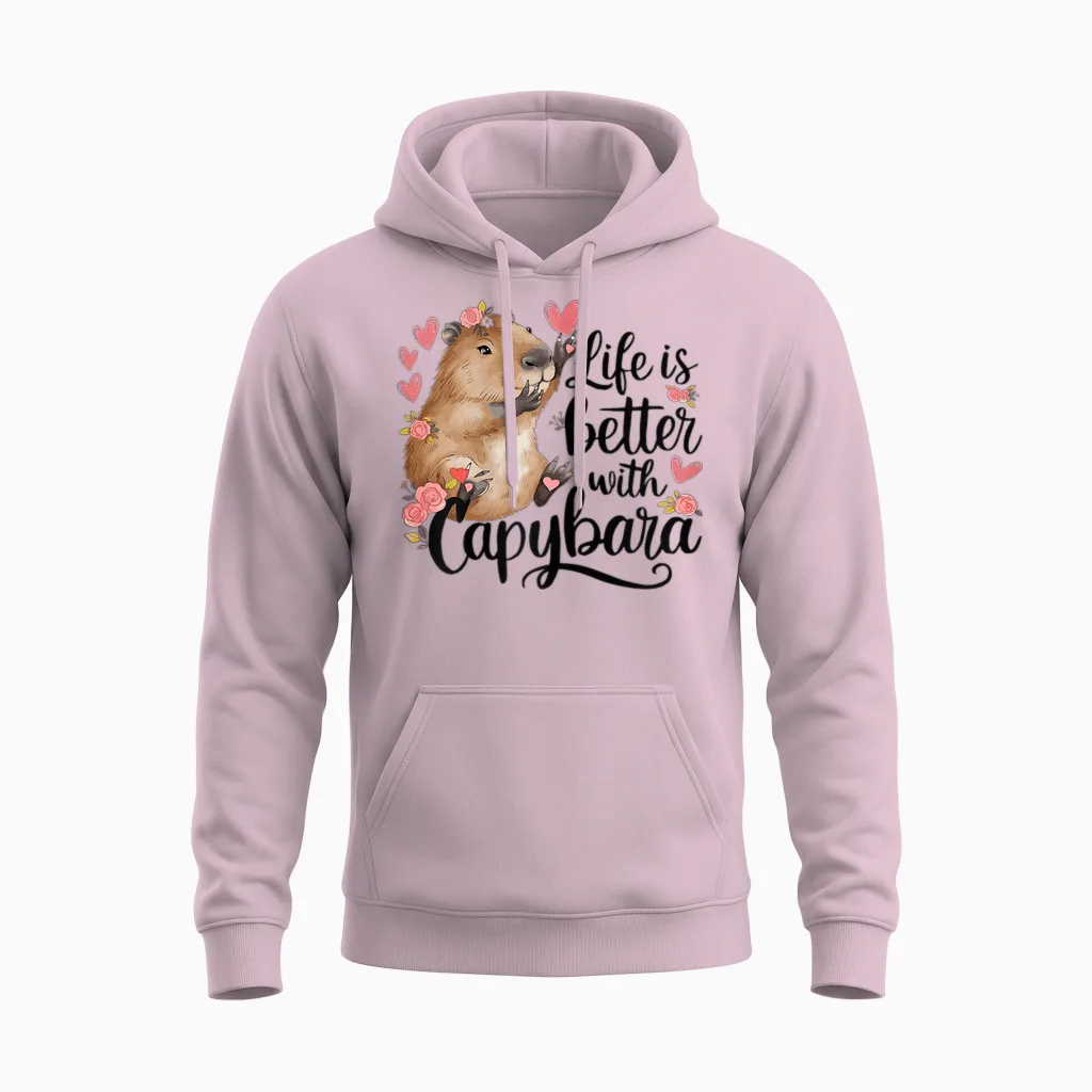Cute Baby Capibara Rodent Animal Capybara for Kids Girls T-Shirt, White Unisex Hoodie in Light Pink