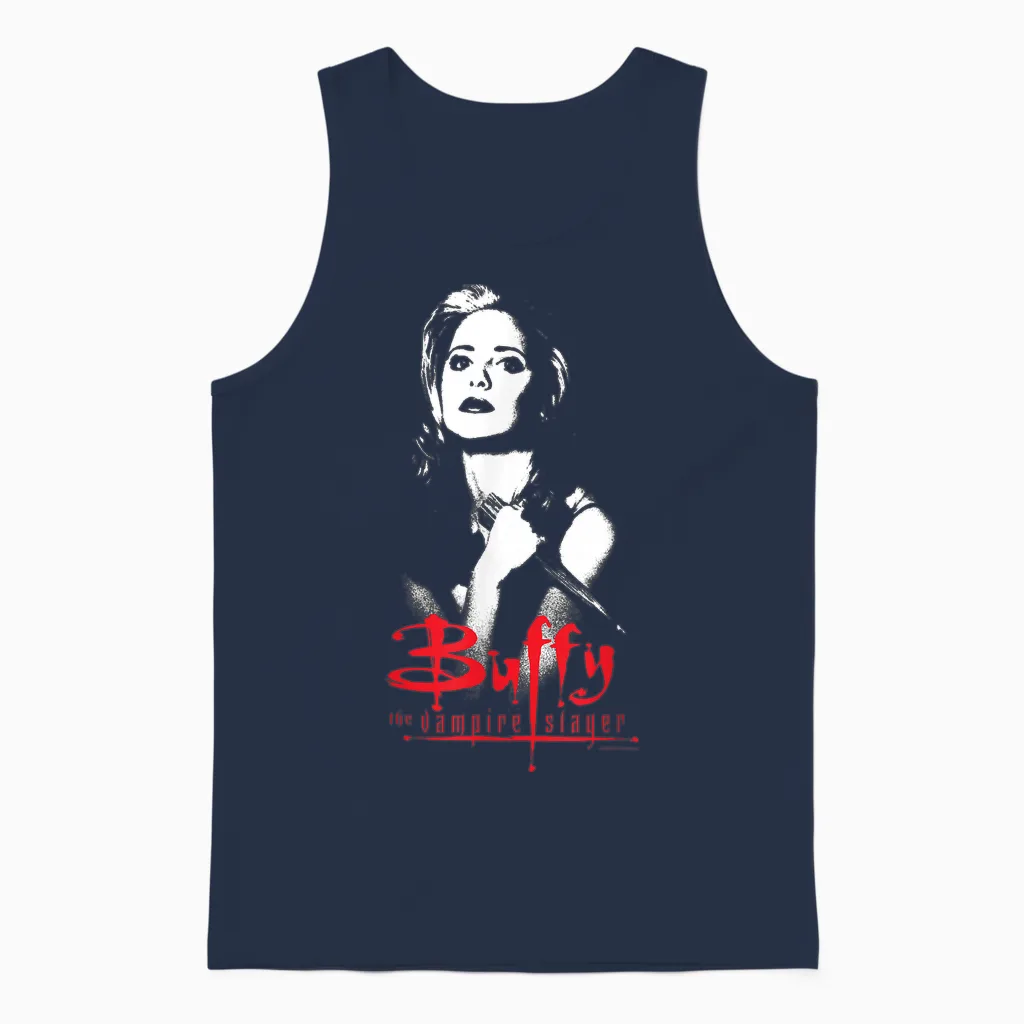 Buffy the Vampire Slayer Buffy Summers Distressed Hero T-Shirt, Black Unisex Tank Top in Navy