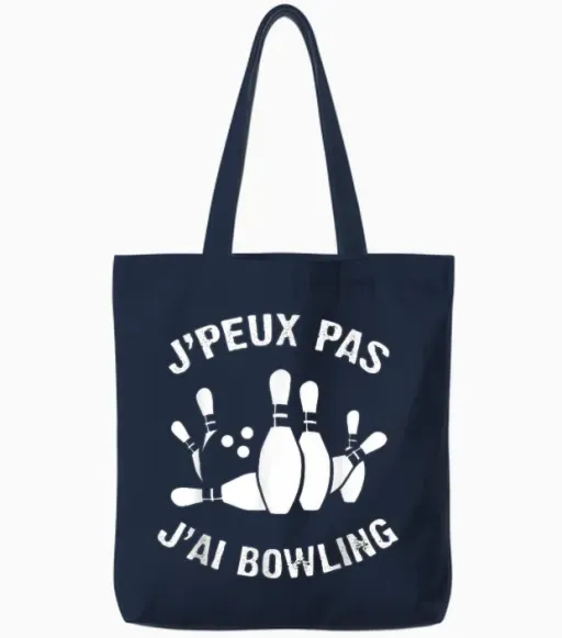 J'peux Pas J'ai Bowling Humour Gift Bowling T-Shirt, Black, S Tote Bags - Navy