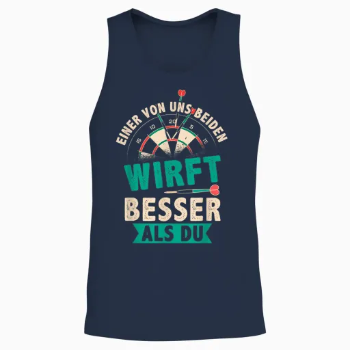 Dart T-Shirt with German Text "einer Von Uns Beiden Wirft Besser Als Du [german, Black Unisex Tank Top - Navy