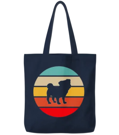 Pug Retro Tote Bags - Navy