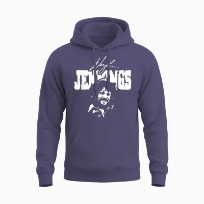 Waylon Jennings – Official Product – Signature Unisex Hoodie - Heather Sport Dark Navy