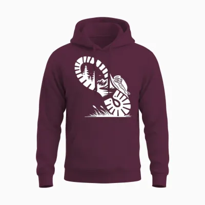 Hiking Boot with Forest Profile for Hikers Unisex Hoodie - Maroon