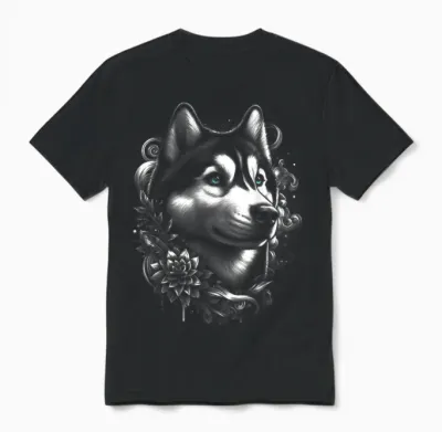Cooler Husky Mit Blauen Augen Und Blumen Deko Unisex T-Shirt - Black