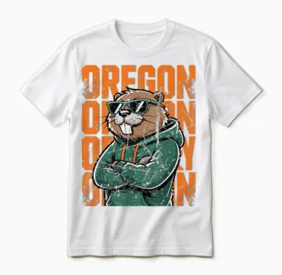 Retro Oregon Style Animal Beaver Graphic Cool Sunglasses Unisex T-Shirt - White