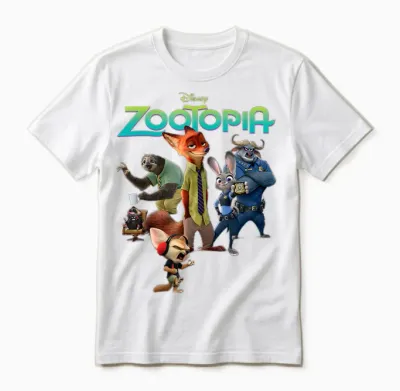Disney Zootopia Character Group and Logo Unisex T-Shirt - White