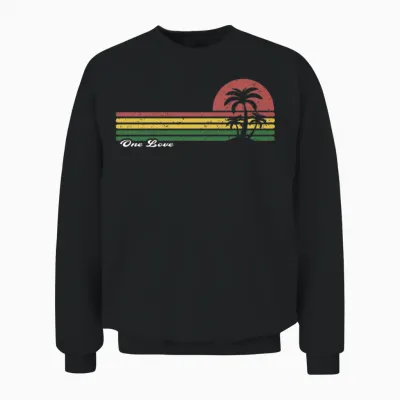 One Love Reggae Rasta Vintage Sunset Palm Trees Island Unisex Sweatshirt - Black