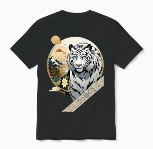 White Mountain Tiger Add Custom Text Unisex T-Shirt in Black