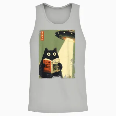 Vintage Japanese Cat Book for Ufo Lovers Alien Abduction Unisex Tank Top - Ash