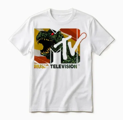 Mademark X Mtv - Mtv Logo Monster Will Eat You Vintage Graphic Men & Women Unisex T-Shirt - White