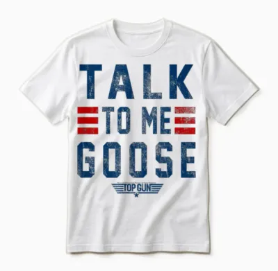 Top Gun Talk to Me Goose Distressed Text,short Sleeve Unisex T-Shirt - White