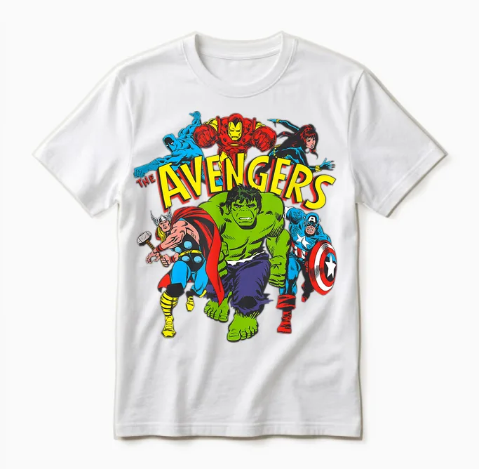 Amazon Essentials Men's Marvel Avengers Comic Heroes T-Shirt, White, Small Unisex T-Shirt in White