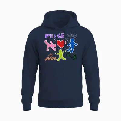 Keith Graffiti Peace and Love Art Cartoon Gift Unisex Hoodie - Navy