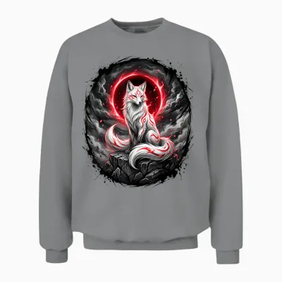 Japanischer Kitsune Wolf Mythologie Design Unisex Sweatshirt - Sport Grey