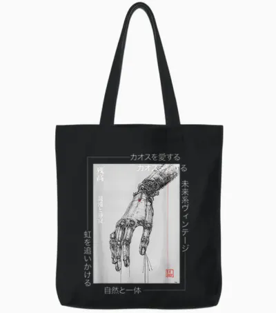Futuristic Cyberpunk Hand - Japanese Streetwear Aesthetic Tote Bags - Black