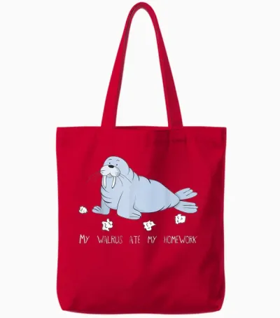 My Walrus Ate My Homework Niedlicher Witziger Walrus Tote Bags - Red