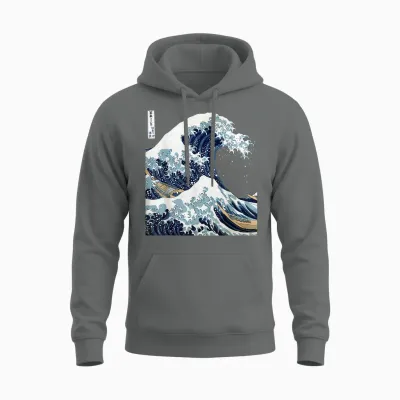 Big Wave Hokusai Famous Japanese Art T-Shirt, Black, S Unisex Hoodie - Graphite Heather