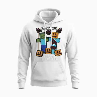 Minecraft Happy Halloween Pumpkin Zombie Fun Unisex Hoodie - White