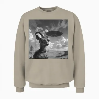 Ziegenbock Mit Ufo, Alien, Lustiges Ziegenbock Unisex Sweatshirt - Sand